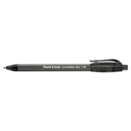 Paper Mate ComfortMate Ultra BP Pen, Retract, Fine 0.8 mm, Black Ink/Barrel, PK12 6380187